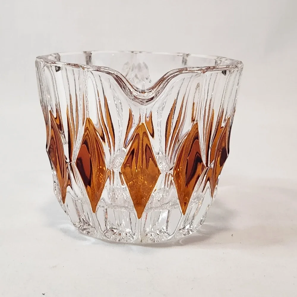 French‎ Cut Crystal Amber Diamonds Creamer Vintage
